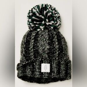 Free People Movement Pom Party Reflective Beanie Hat White Black Green Combo New